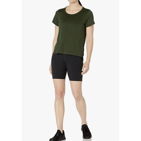 New Women Basic Tee Green Olive Jacquard Mesh T-Shirt Size M Short Sleeves - Picture 7 of 7